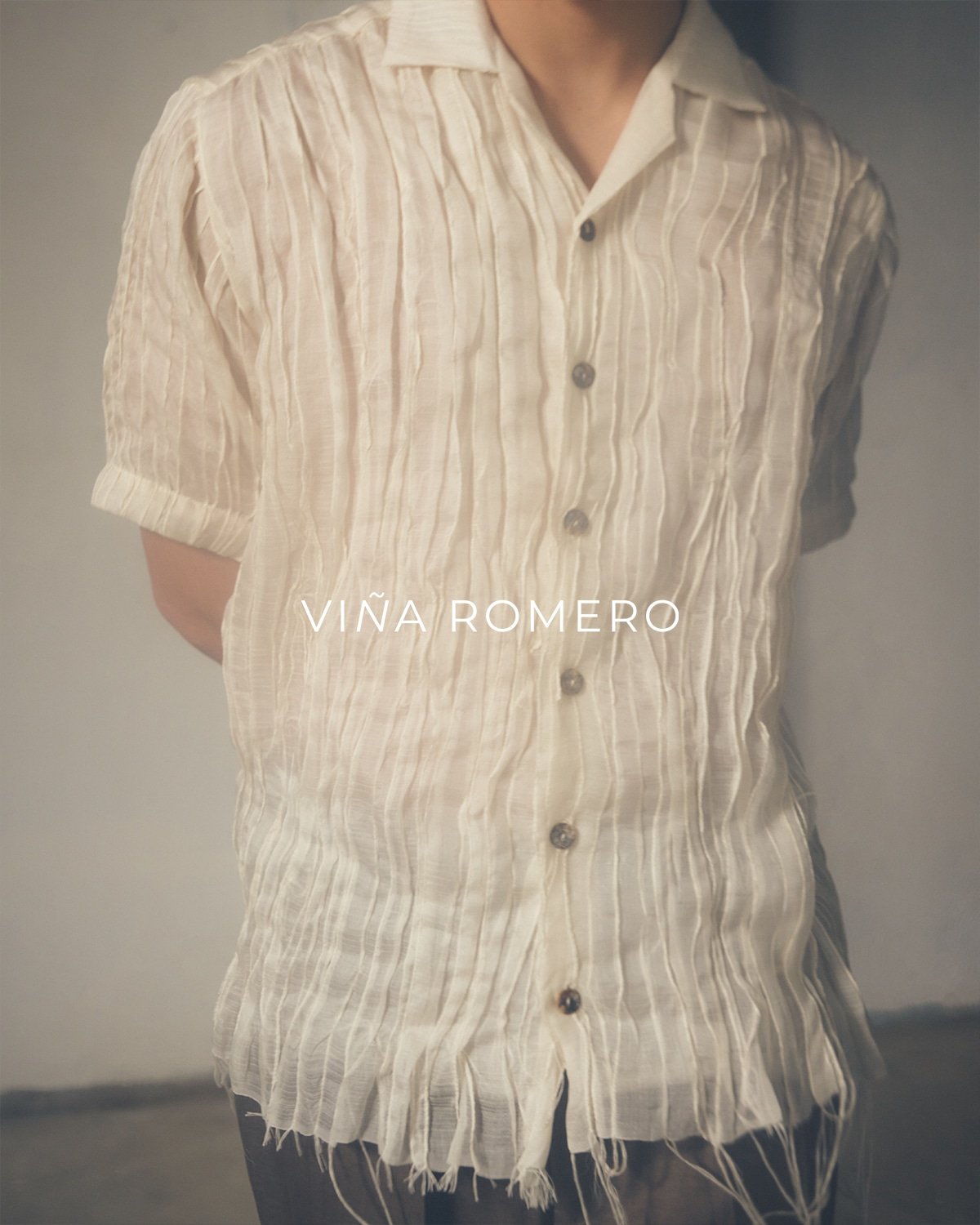 ‘ISAGANI’ button-down in cotton jusi and cocoon silk patches.
