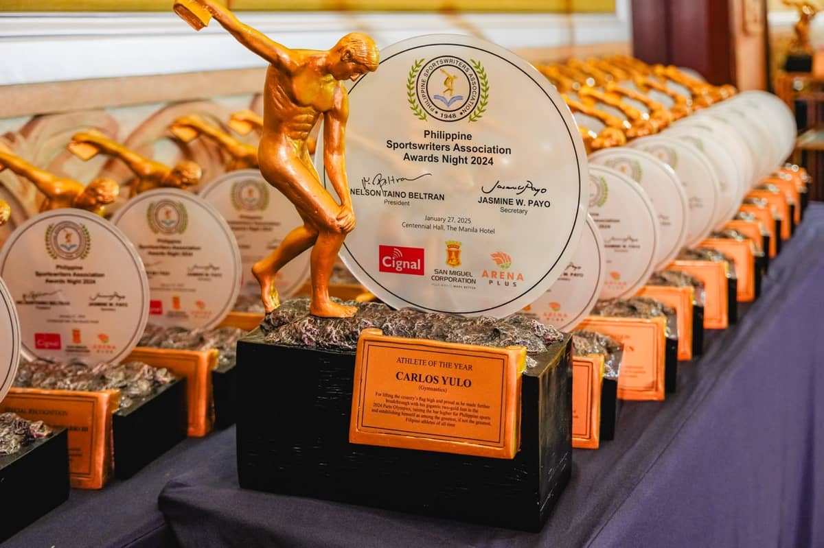 LOOK: Displayed trophy for Carlos Yulo, recipient of the PSA Athlete of the Year honor.