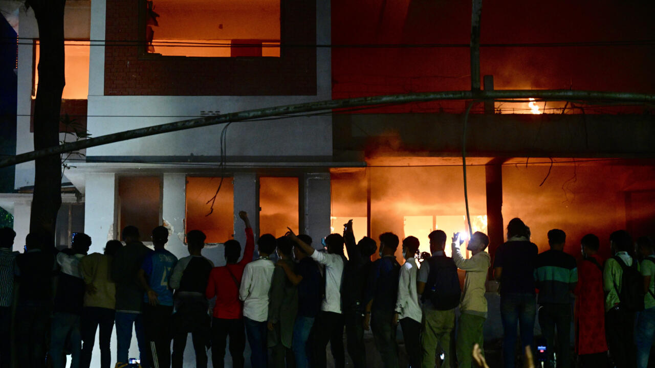 Flames engulf a museum honouring Sheikh Mujibur Rahman, father of the former prime minister Sheikh Hasina