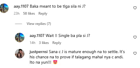 Screengrab from Andi Eigenmann's Instagram comment section