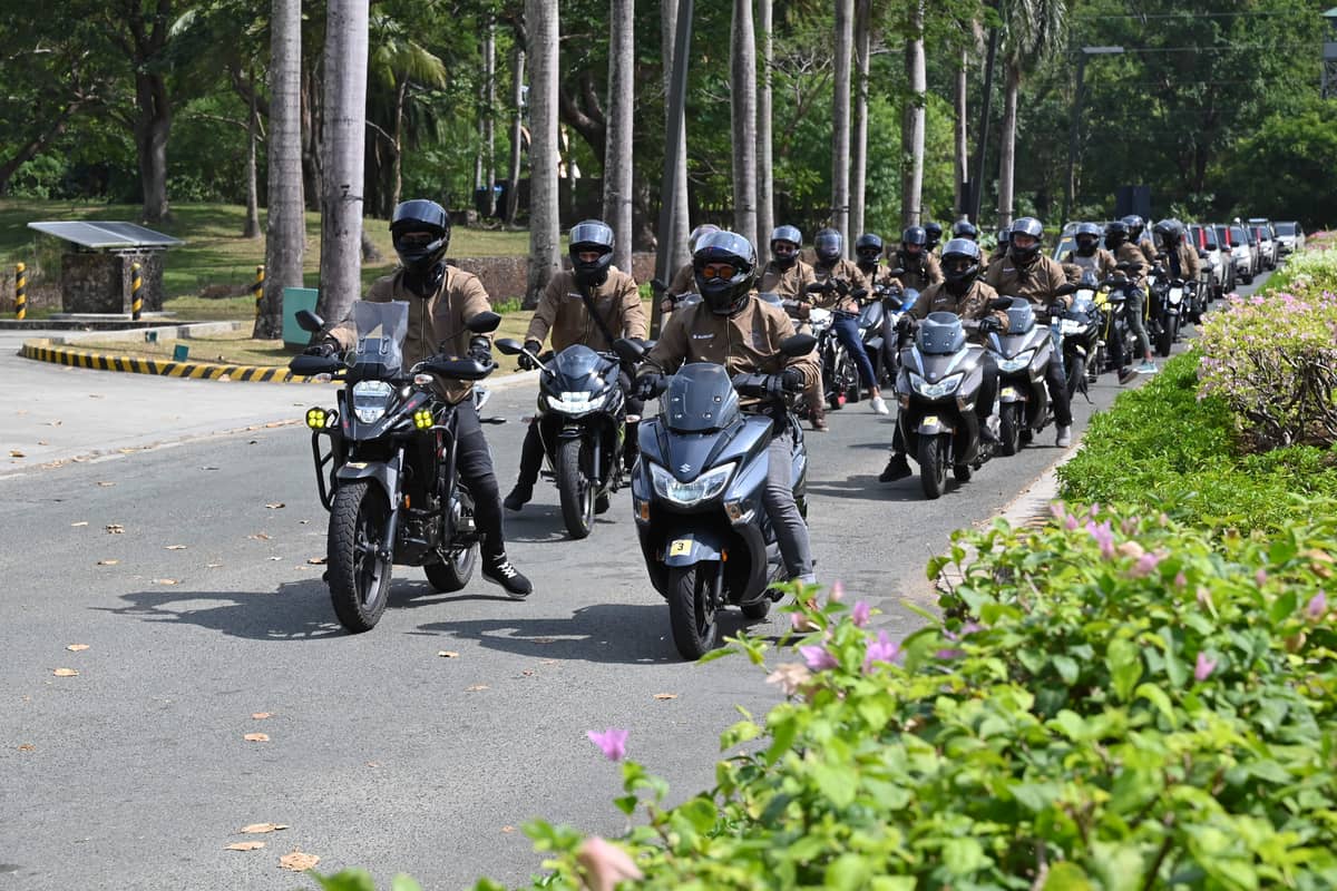 SUZUKI motorcycle riders, men and women from the media, join the one Suzuki kick off on their 50th anniversary.