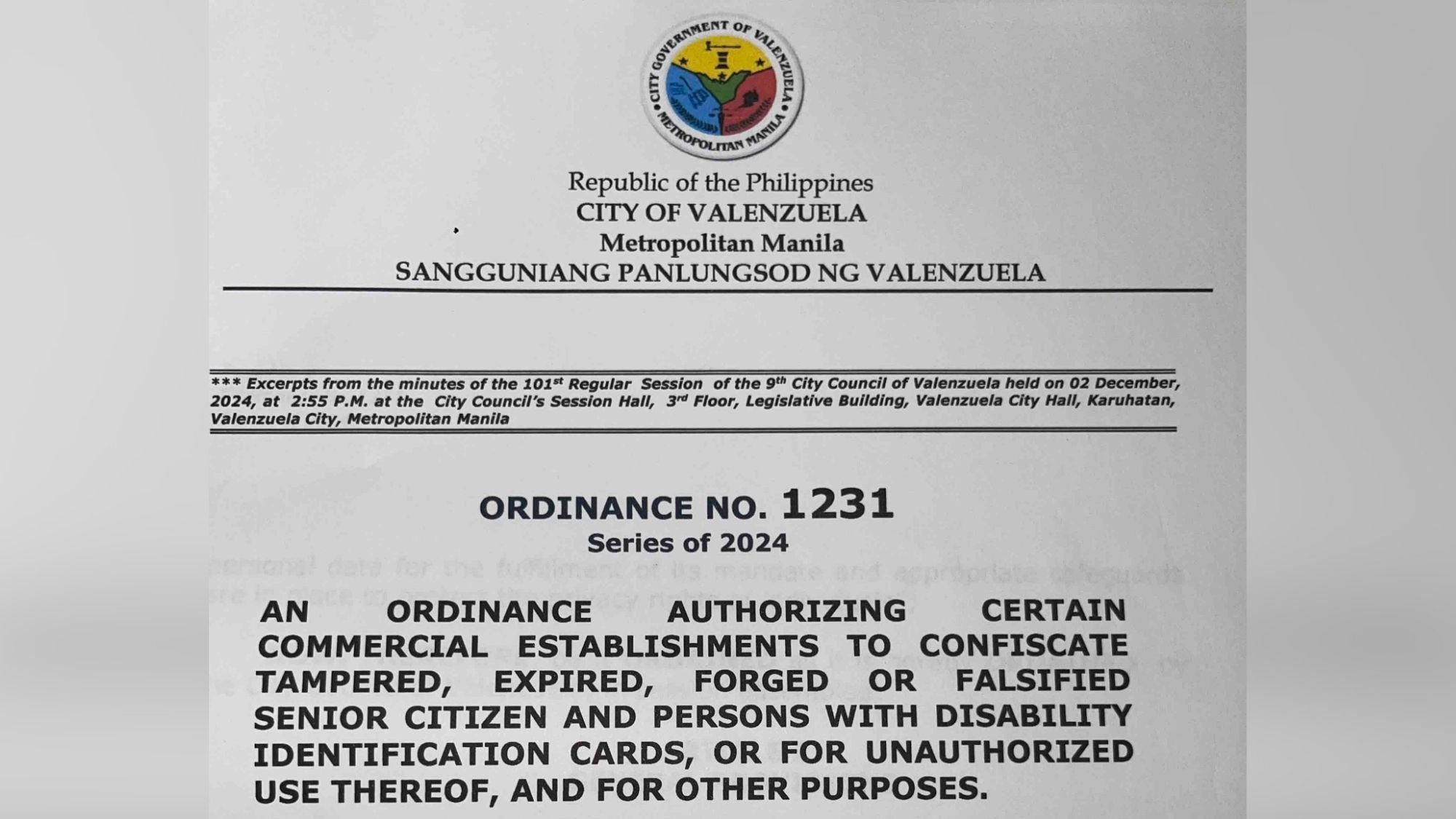 Valenzuela police seek reinforcement to combat fake PWD, senior ID use