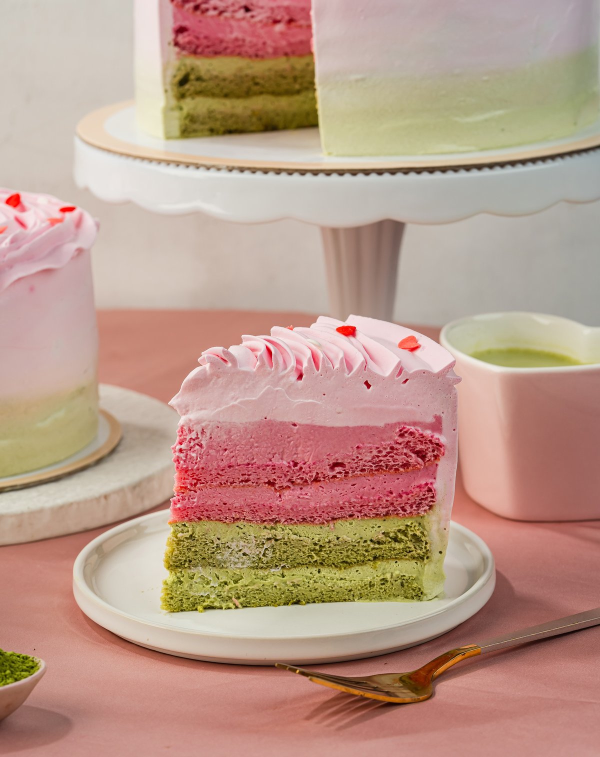 Honeybon’s Strawberry Matcha Mousse Cake.