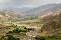 Kunduz River valley in Afghanistan, rural section.