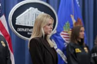 U.S. Attorney General Pam Bondi listens during a news conference at the Department of Justice Building on 12 February 2025 in Washington, DC. Bondi held the news conference to announce charges against the state of New York for failure to enforce federal immigration laws.