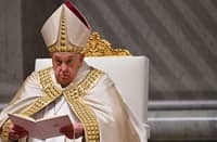 (FILES) Pope Francis leads a mass during the first Vespers and the Te Deum prayer as part of the New Year's celebrations in Saint Peter's Basilica, at the Vatican, on 31 December 2024. Pope Francis was admitted to hospital in Rome on 14 February 2025 for tests and treatment for ongoing bronchitis, the Vatican announced.