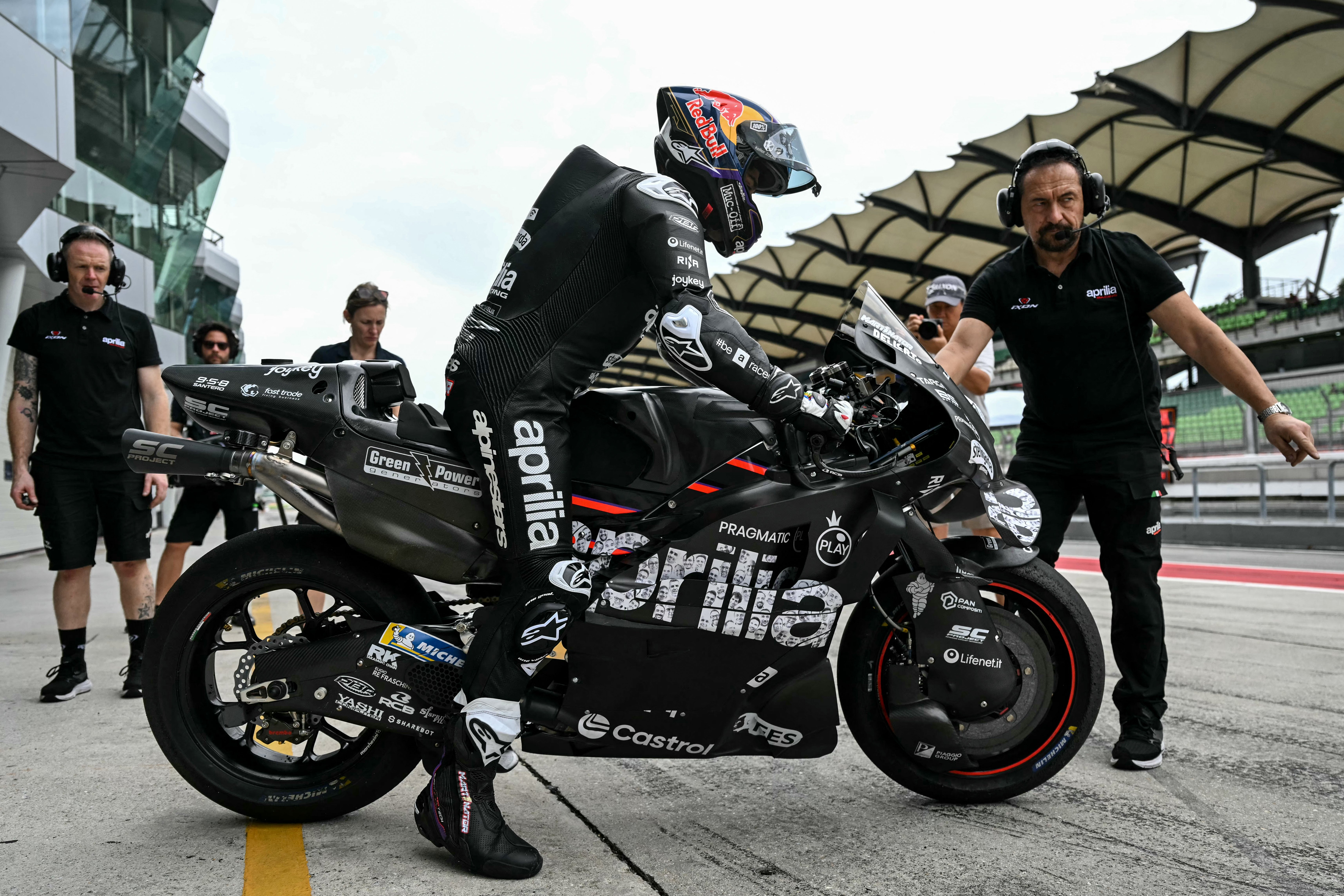 Jorge Martin prepares to ride during the first day of the 2025 MotoGP pre-season test at the Sepang International Circuit.