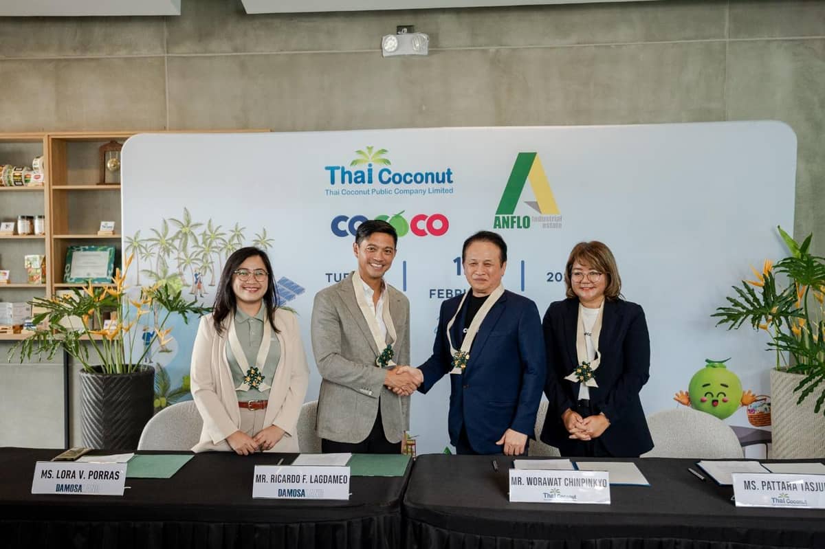 From left: Lora Porras, AVP for Office and Commercial of Damosa Land, Ricardo ‘Cary’ Lagdameo, president of Damosa Land, Dr. Worawat Chinpinkyo, chief executive officer and managing director of Thai Coconut Public Company Limited, and Pattara Tasjun, member of the Board of Directors and Chief Financial and Information Officer of COCOCO, at the MoU signing ceremony.