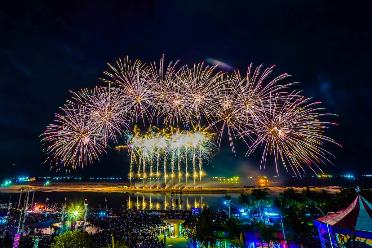 Spectators marvel at the stunning fireworks display.