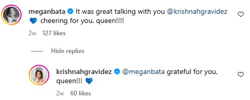 Miss World 2013 Megan Young and Krishnah Gravidez exchange of message on social media