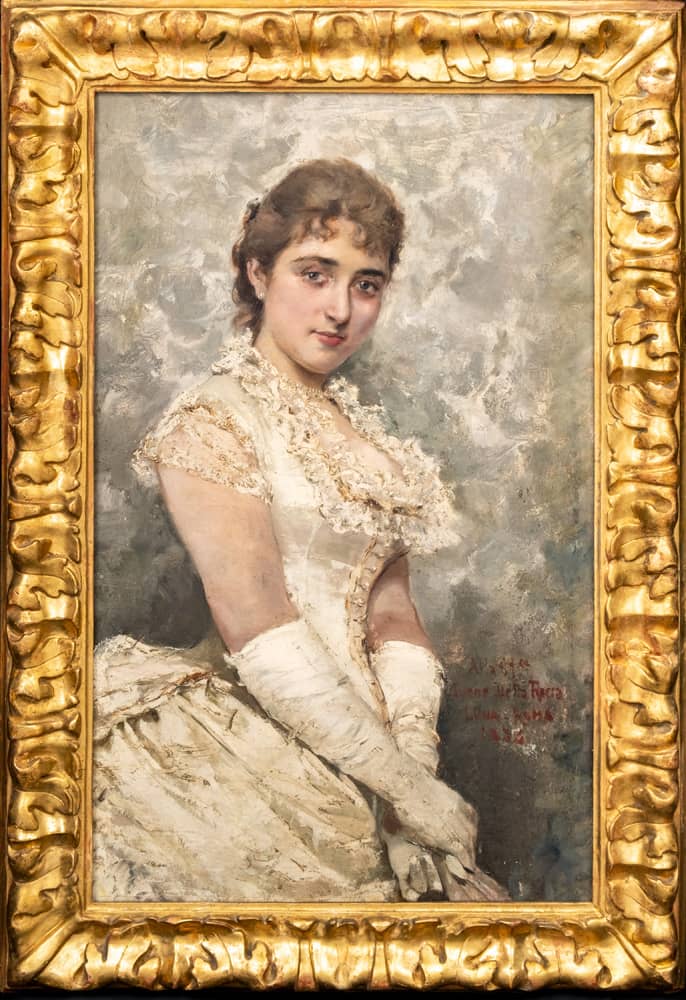Juan Luna y Novicio (1857-1899) ‘Portrait of Irene della Rocca, signed, dated and inscribed ‘Alla Sta. / Irene Della Rocca / LVNA-Rome / 1884 (lower right), oil on canvas, 39” x 23 1/2” (99 cm x 60 cm).