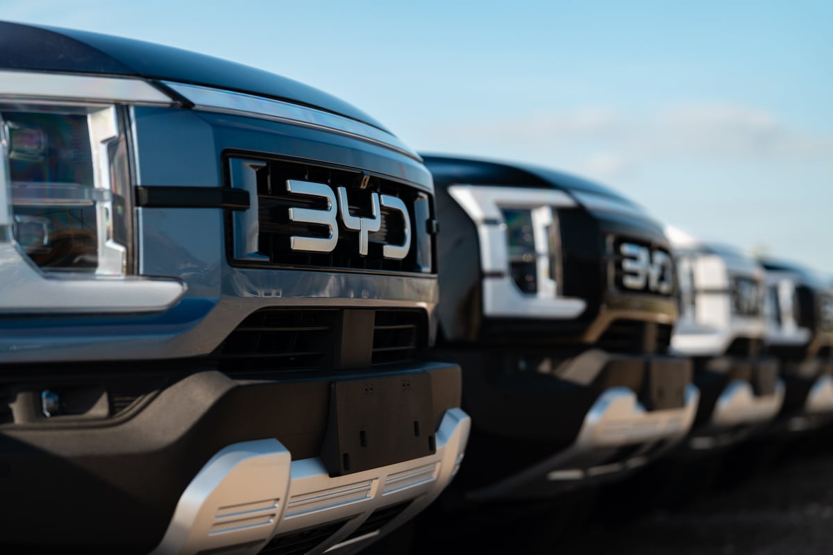 The bold front grille of the BYD Shark 6 DMO signals its arrival in the Philippines.