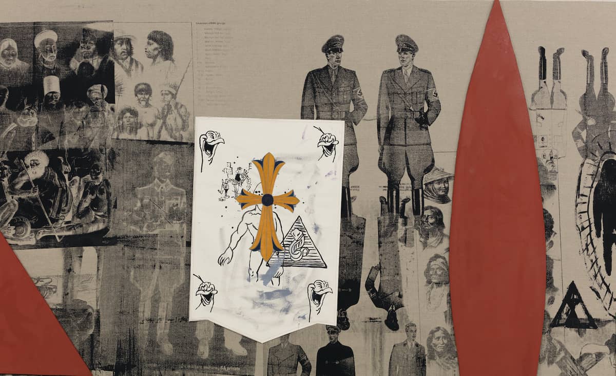 Known for his strategic stylistic drifts and rich iconography, Ocampo employs symbols across a range of references.