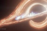 This artist's concept shows Sagittarius A*, a supermassive black hole at the center of the Milky Way galaxy, surrounded by a swirling accretion disk of hot gas. Flaring hot spots that resemble solar flares are seen in the disk.