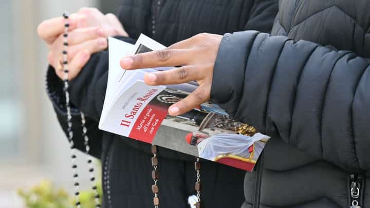 NUNS pray outside the Gemelli Hospital where Pope Francis is hospitalized for pneumonia.