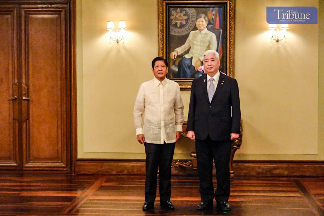 Japan's Defense Minister Nakatani Gen pose for a photo opportunity with President Ferdinand Marcos Jr. on Monday, 24 February 2025.