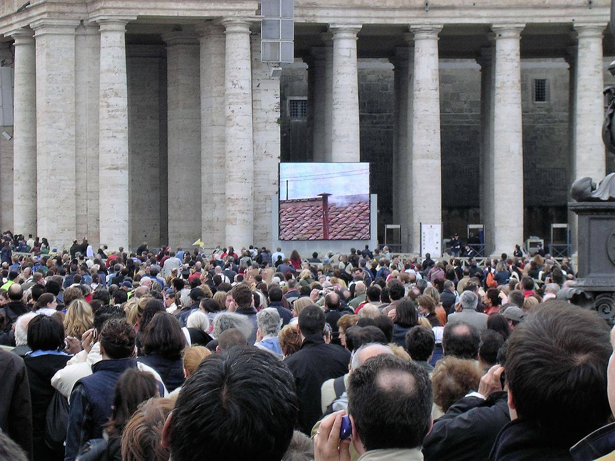 Conclave of 2005: White smoke indicates a new has been elected; in this case Pope Benedictus XVI