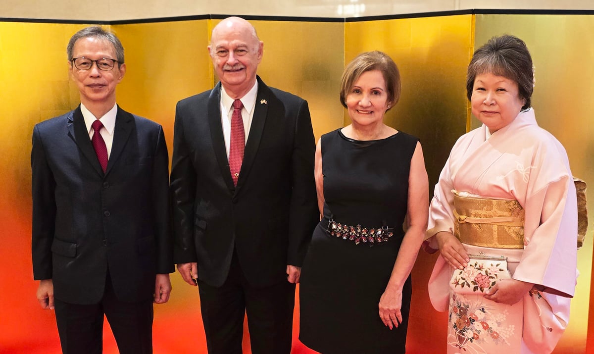 Consul General of Japan Hideaki Matsuo and his wife Kanami Matsuo with US Consul Glenn Loop and his wife Honey.