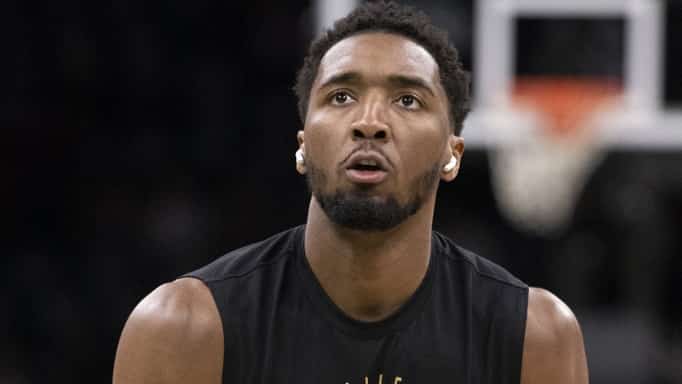 BOSTON, MA - FEBRUARY 28: Donovan Mitchell #45 of the Cleveland Cavaliers warms up before the game against the Boston Celtics on February 28, 2025 at TD Garden in Boston, Massachusetts.