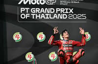 Ducati Lenovo's Spanish rider Marc Marquez celebrates on the podium after winning the MotoGP Thailand Grand Prix at the Buriram International Circuit in Buriram on 2 March 2025.