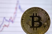 The photo shows a physical imitation of a Bitcoin in Dortmund, western Germany, on 27 January 2020.