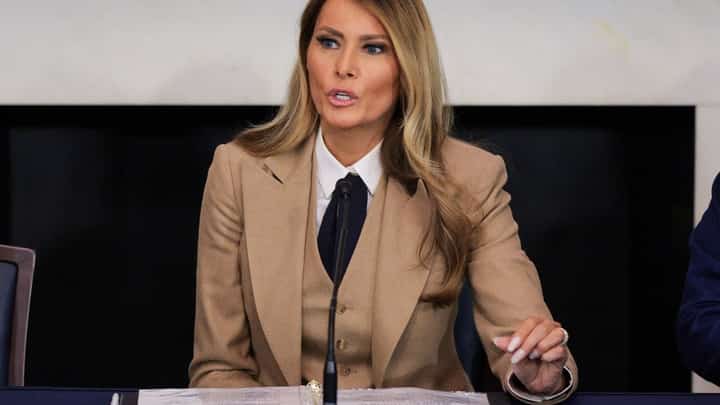 U.S. first lady Melania Trump speaks during a roundtable discussion on the "Take It Down Act" in the Mike Mansfield Room at the U.S. Capitol on March 03, 2025 in Washington, DC. The "Take It Down Act" expands protections for victims of non-consensual sharing of sexual images, covering AI-generated content including deepfake pornography.