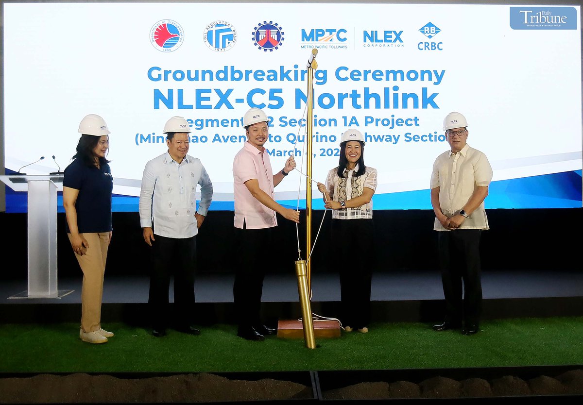 On Tuesday, March 4, 2025, NLEX OIC Maria Wells, Metro Pacific Tollways Corp. (MPTC) Chief Finance Officer Luis Reñon, Valenzuela City Mayor Wes Gatchalian, Quezon City Mayor Joy Belmonte, MPTC CEO Joey Lim, and other officials led the groundbreaking ceremony for the NLEX-C5 Northlink Segment 8.2, Section 1A project at NLEX Segment 8.2, Brgy. Ugong, Valenzuela City.