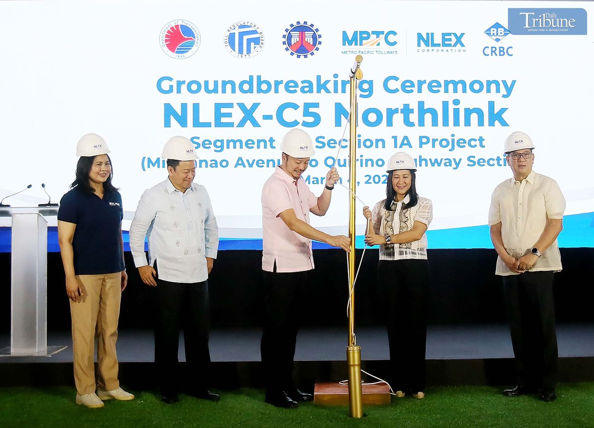 On Tuesday, March 4, 2025, NLEX OIC Maria Wells, Metro Pacific Tollways Corp. (MPTC) Chief Finance Officer Luis Reñon, Valenzuela City Mayor Wes Gatchalian, Quezon City Mayor Joy Belmonte, MPTC CEO Joey Lim, and other officials led the groundbreaking ceremony for the NLEX-C5 Northlink Segment 8.2, Section 1A project at NLEX Segment 8.2, Brgy. Ugong, Valenzuela City.
