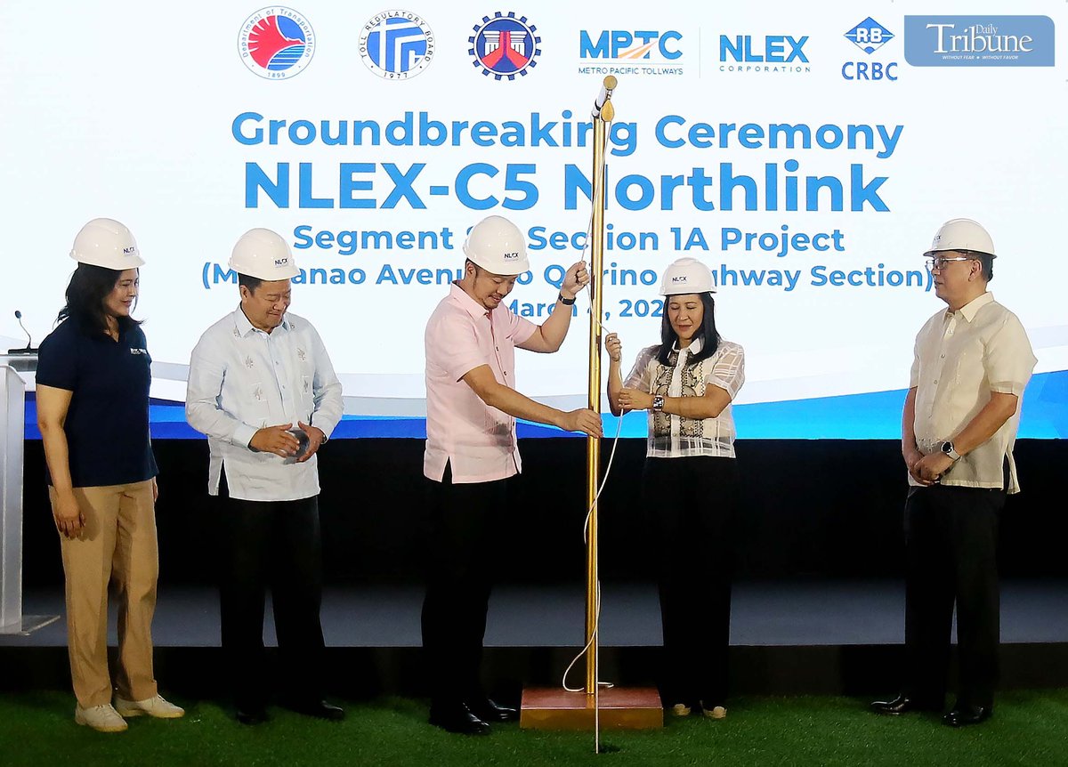 On Tuesday, March 4, 2025, NLEX OIC Maria Wells, Metro Pacific Tollways Corp. (MPTC) Chief Finance Officer Luis Reñon, Valenzuela City Mayor Wes Gatchalian, Quezon City Mayor Joy Belmonte, MPTC CEO Joey Lim, and other officials led the groundbreaking ceremony for the NLEX-C5 Northlink Segment 8.2, Section 1A project at NLEX Segment 8.2, Brgy. Ugong, Valenzuela City.