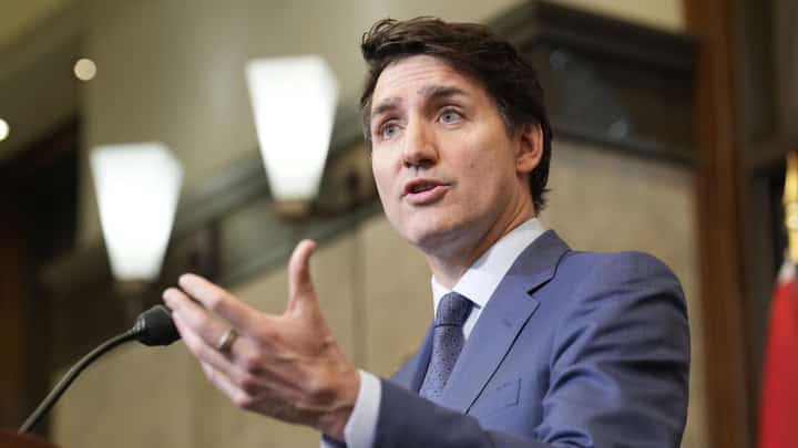 Prime Minister Justin Trudeau holds a news conference on imposed US tariffs in Ottawa on Tuesday, March 4, 2025.