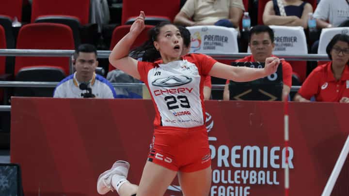 Shaya Adorador of Chery Tiggo rises to the occasion with 14 points in their 25-22, 26-24, 25-12 win over Nxled on Thursday in the Play-in phase of the PVL All-Filipino Conference.