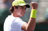Super cool: Brazilian Joao Fonseca celebrates a point in his first-round win over Jacob Fearnley at Indian Wells