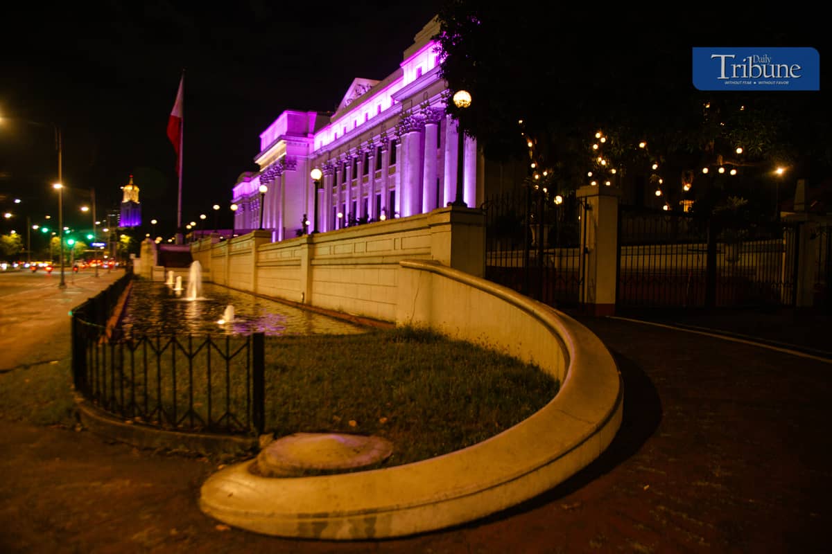 The iconic building of the National Museum of Fine Arts turns purple as it joins the nation in celebrating International Women's Day on 8 March. Toto Lozano