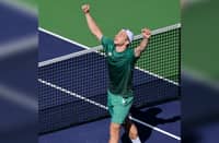 Tallon Griekspoor celebrates after beating Alexander Zverev 4-6, 7-6 (7/5), 7-6 (7/4) in the second round of the Indian Wells ATP Masters.