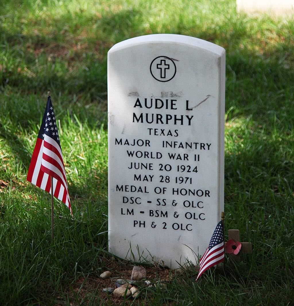 Headstone over the grave of Audie Murphy at Arlington National Cemetery.