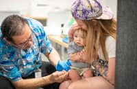 One-year-old River Jacobs getting his MMR vaccine in Texas.