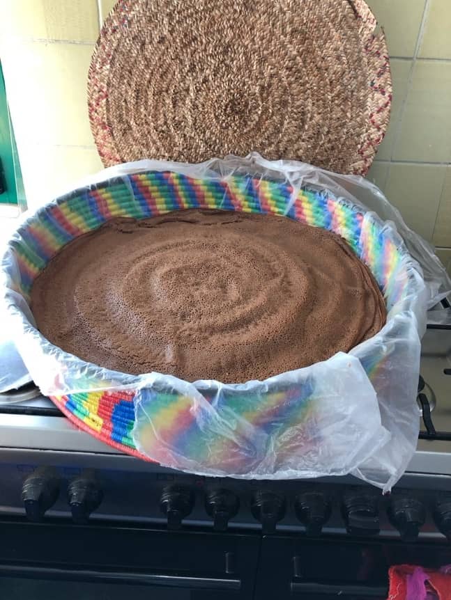 Injera, native Ethiopian bread made from teff grains.