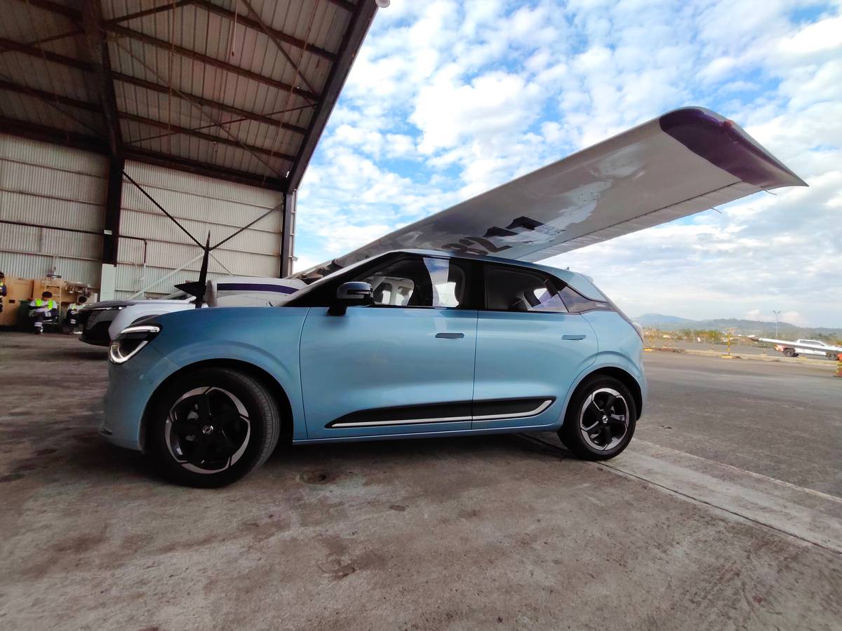 Blurring the lines between road and sky — the Nanobox looks ready for takeoff at Subic Bay’s airport hangar.