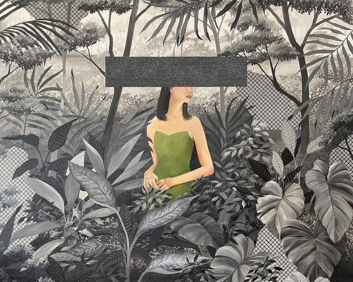 ‘IMPOSTER Syndrome,’ acrylic and ink on canvas, 60" x 48," 2025.