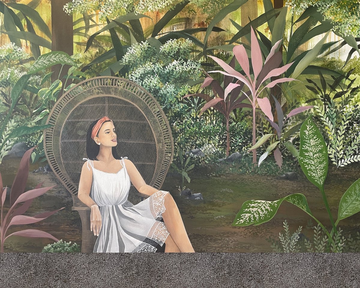 ‘RIGHT Where I’m Meant To Be,’ acrylic and ink on canvas, 60" X 48," 2024.