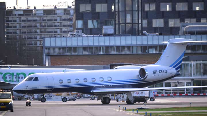 A Gulfstream G550 plane believed to carry former Philippine President Rodrigo Duterte is seen after landing at Rotterdam The Hague Airport, following Dutertre's arrest on an International Criminal Court warrant tied to his deadly crackdown on drugs, on 12 March 2025. The 79-year-old faces a charge of "the crime against humanity of murder", according to the ICC, for a crackdown that rights groups estimate killed tens of thousands of mostly poor men, often without proof they were linked to drugs.