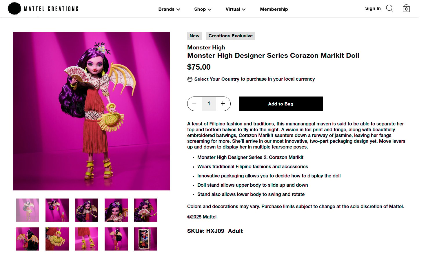 Screengrab from Mattel Creations Website