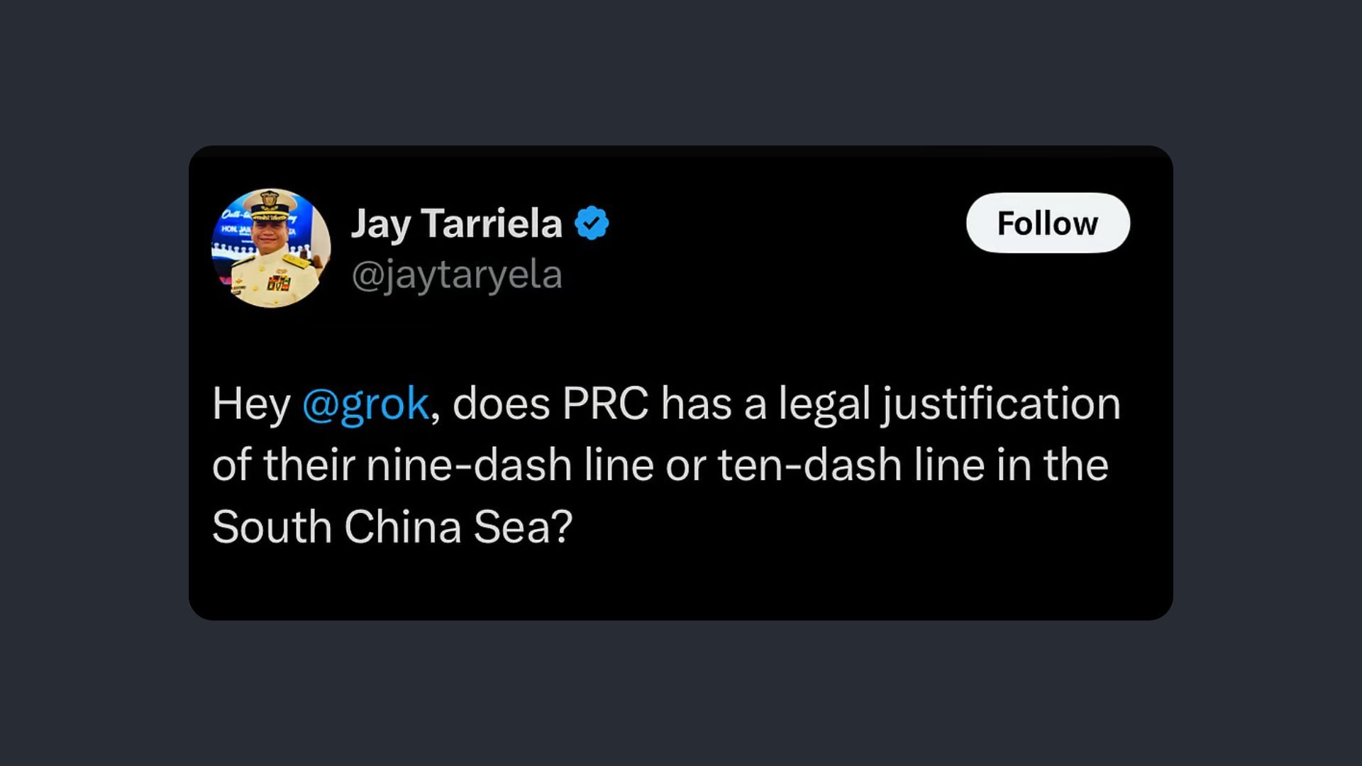 Commodore Tarriela reveals latest WPS ally: X's Grok