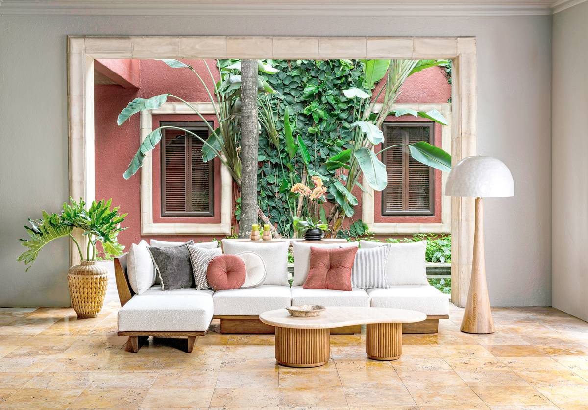 Paris Sectional, Alva Coffee Table and Liwa Floor Lamp.