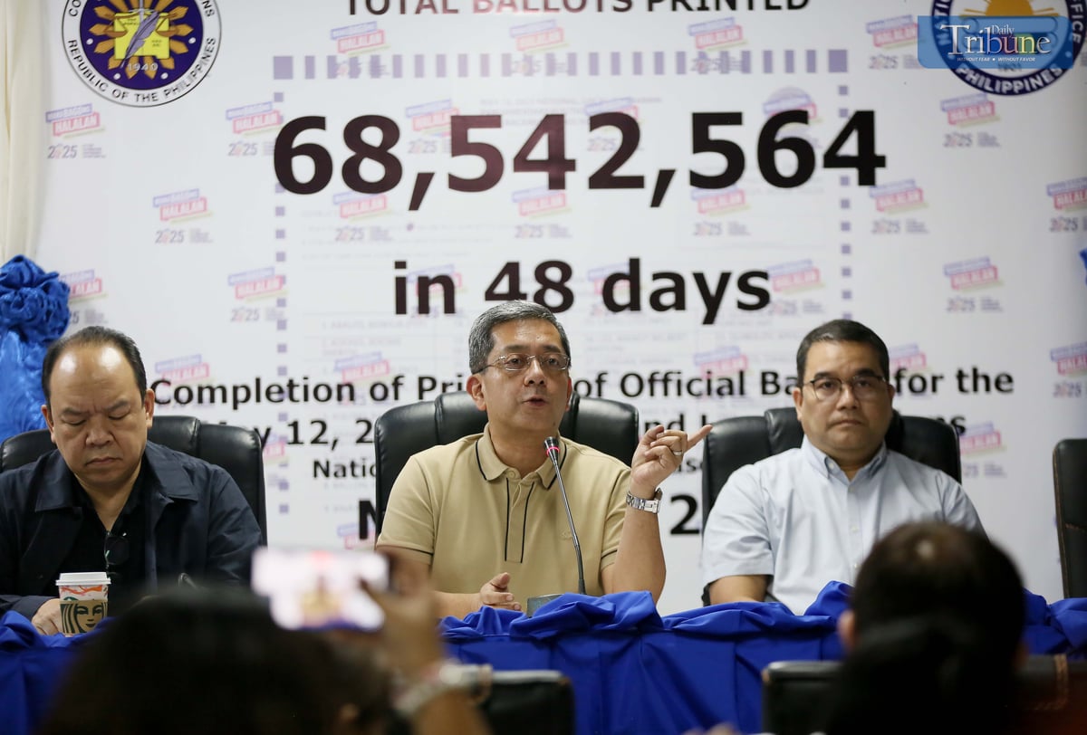 (March 15, 2025) On Saturday March 15 2025, Commission on Elections chairman George Erwin  Garcia, hold a press-conference re-completion of 68,542,564 printing official ballots for the May 12 2025 national and local elections at NPO office in Quezon City. Photo/Analy Labor