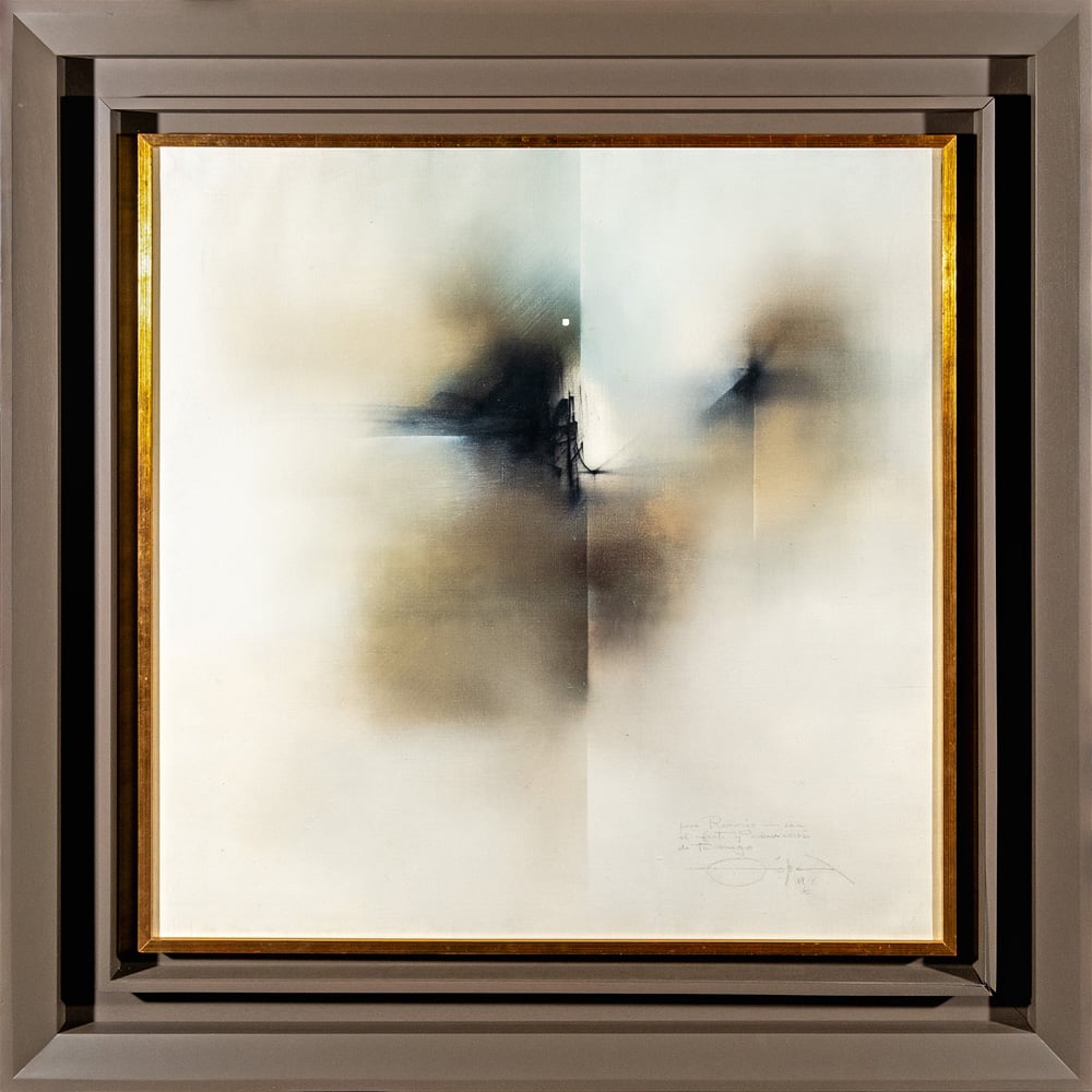 Fernando Zóbel (1924-1984) Septiembre, a las siete de la tarde, en Tres Juncos signed, dated 1966 and inscribed “Para Rodrigo — con /el afecto y admiracion / de tu amigo” (lower right) oil on canvas — 39 1/4” x 39 1/4” (100 cm x 100 cm).