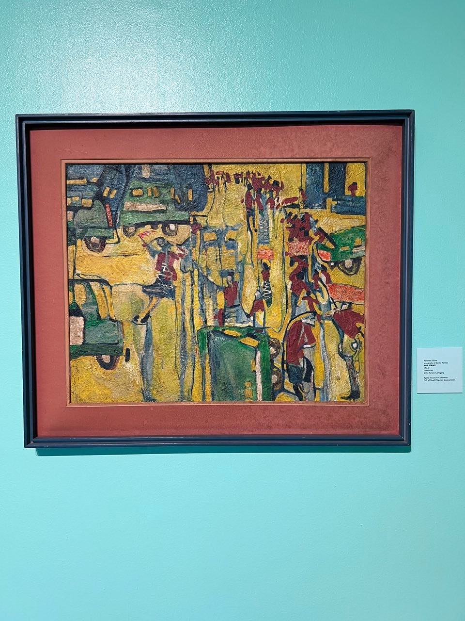 Rolando Oliva, University of Santo Tomas. Bus Strike, 1964. First Prize: Oil / Acrylic Category.