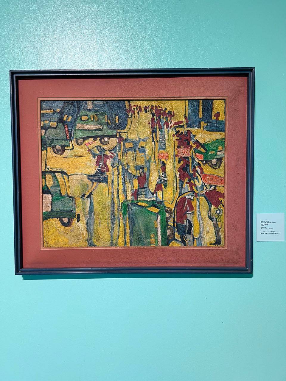 Rolando Oliva, University of Santo Tomas. Bus Strike, 1964. First Prize: Oil / Acrylic Category.
