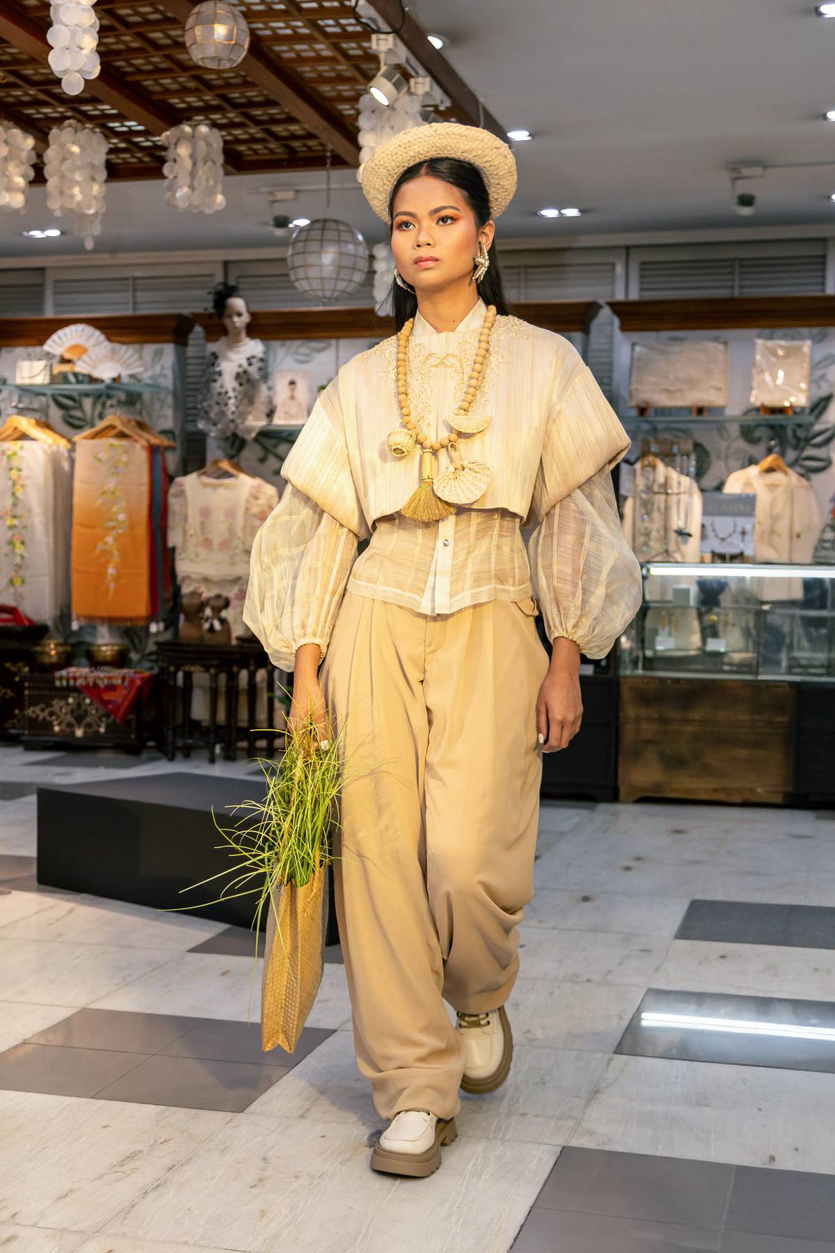 Abaca silk crop top paired with piña.
