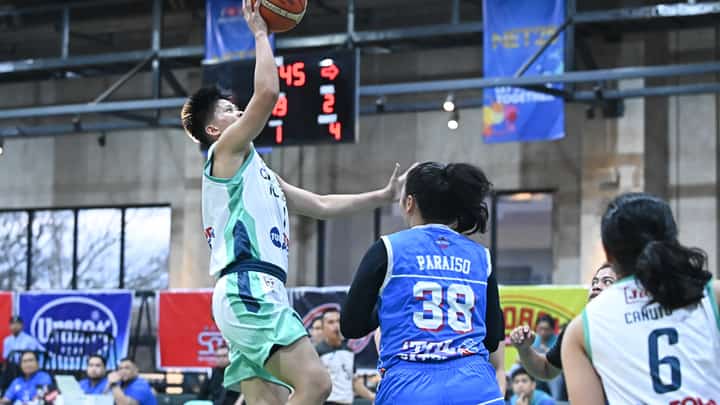 Ambie Almazan soars, dropping a double-double performance of 14 points and 14 rebounds to lift Galeries Tower to a 77-48 win over Cavite-TOL in the 2025 WMPBL Invitational Tournament.